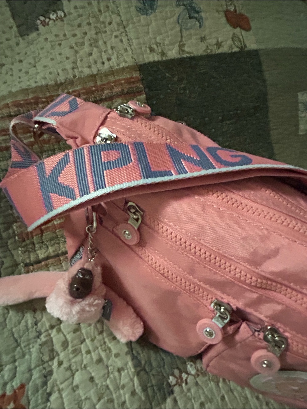 Kipling Rose Pink Nylon Crossbody Bag with Front Zip Pockets - Picture 4 of 13